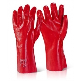 PVC handschoenen rood, lengte 35cm, EN388 Cat.II